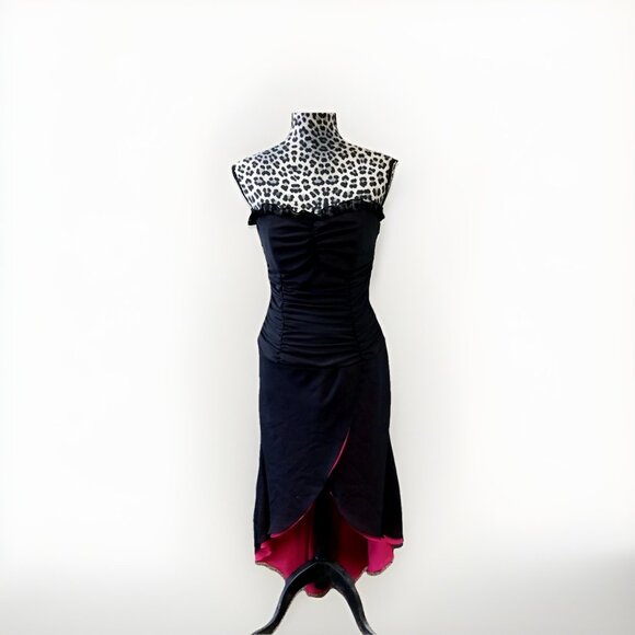 Niki by Niki Livas Vtg Black Pink Strapless Dress Sz 6 Whimsigoth Dark Fairy - Picture 3 of 8
